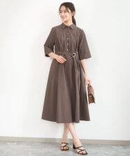 F1EGD40220 MK MICHEL KLEIN(小さいサイズ)(メゾン ドゥ サンク) 【小さいサイズ】ハーフスリーブ シャツワンピース/UVカット/洗える ベージュ