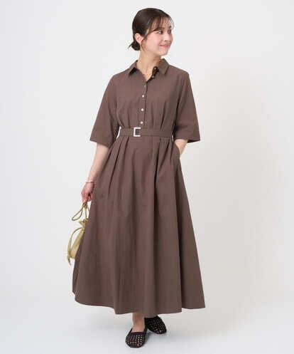 F1EGD40220 MK MICHEL KLEIN(小さいサイズ) 【小さいサイズ】ハーフスリーブ シャツワンピース/UVカット/洗える