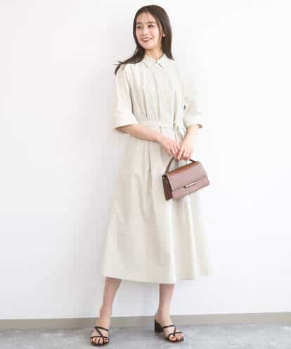 F1EGD40220  【小さいサイズ】ハーフスリーブ シャツワンピース/UVカット/洗える