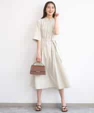 F1EGD40220 MK MICHEL KLEIN(小さいサイズ)(メゾン ドゥ サンク) 【小さいサイズ】ハーフスリーブ シャツワンピース/UVカット/洗える ベージュ