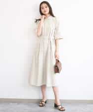 F1EGD40220 MK MICHEL KLEIN(小さいサイズ)(メゾン ドゥ サンク) 【小さいサイズ】ハーフスリーブ シャツワンピース/UVカット/洗える ベージュ