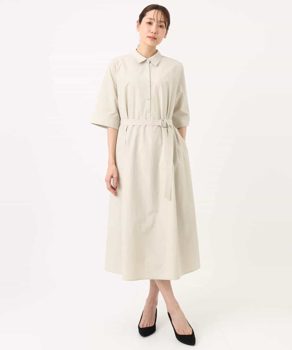 F1EGD40220 MK MICHEL KLEIN(小さいサイズ)(メゾン ドゥ サンク) 【小さいサイズ】ハーフスリーブ シャツワンピース/UVカット/洗える ベージュ