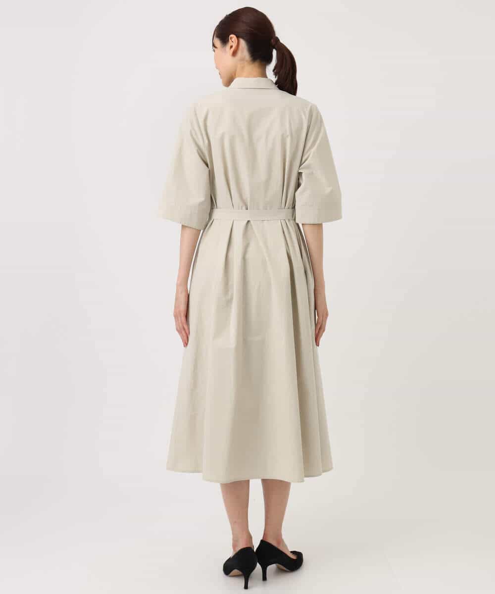 F1EGD40220 MK MICHEL KLEIN(小さいサイズ)(メゾン ドゥ サンク) 【小さいサイズ】ハーフスリーブ シャツワンピース/UVカット/洗える ベージュ