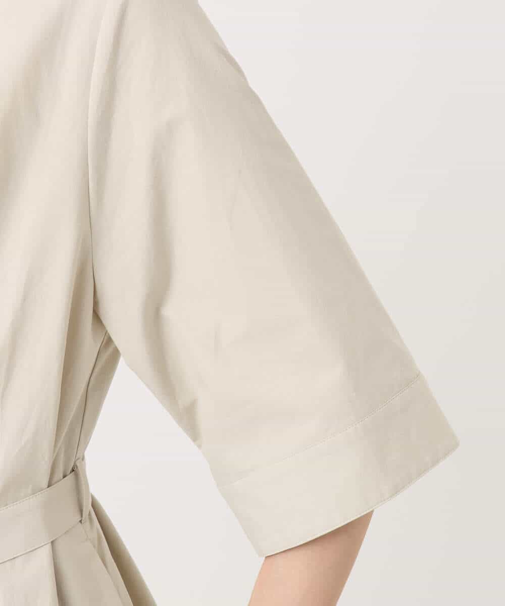 F1EGD40220 MK MICHEL KLEIN(小さいサイズ)(メゾン ドゥ サンク) 【小さいサイズ】ハーフスリーブ シャツワンピース/UVカット/洗える ベージュ