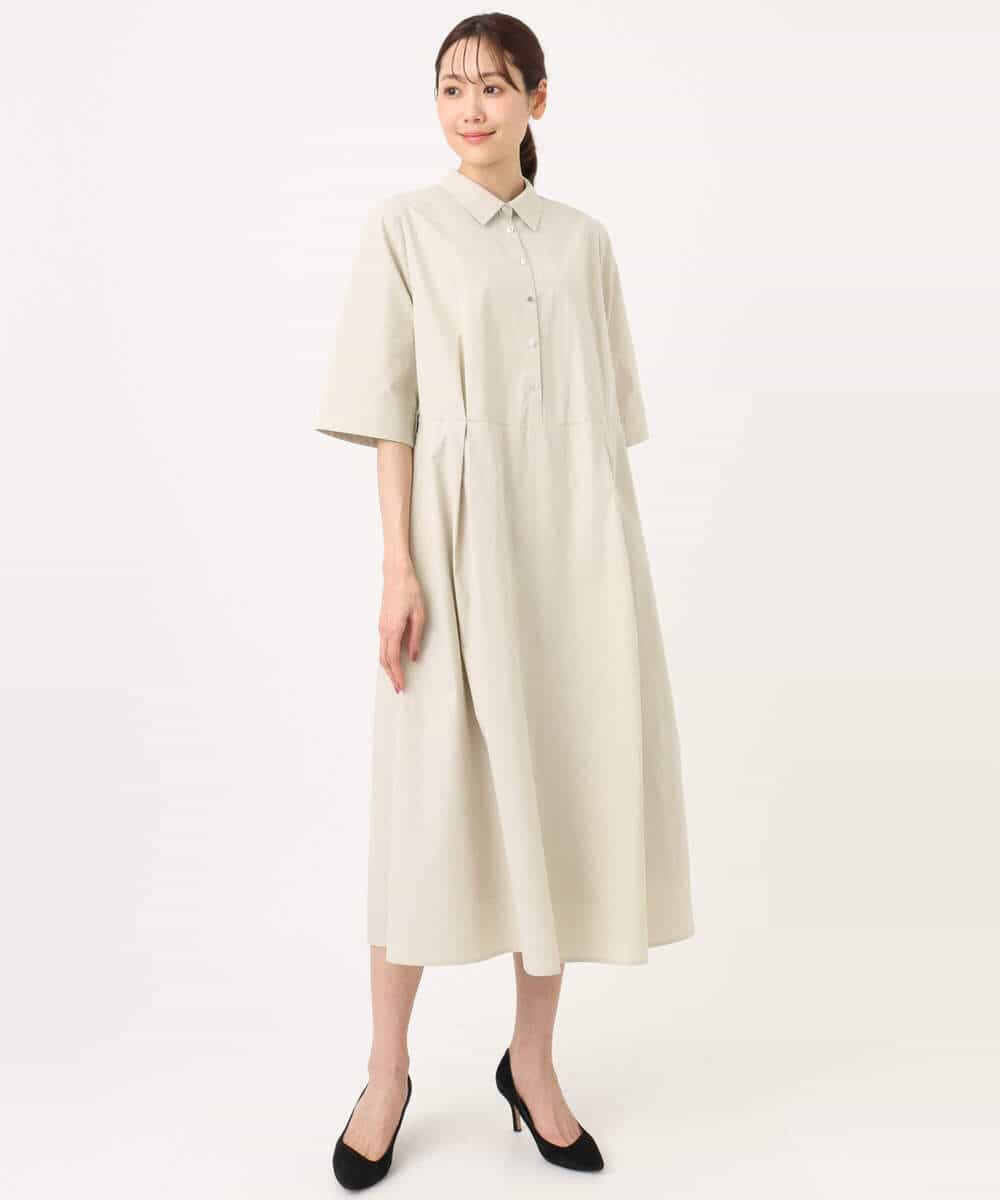 F1EGD40220 MK MICHEL KLEIN(小さいサイズ)(メゾン ドゥ サンク) 【小さいサイズ】ハーフスリーブ シャツワンピース/UVカット/洗える ベージュ