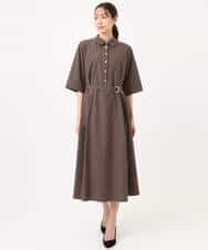 F1EGD40220 MK MICHEL KLEIN(小さいサイズ)(メゾン ドゥ サンク) 【小さいサイズ】ハーフスリーブ シャツワンピース/UVカット/洗える ベージュ