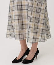 F1EGD46230 MK MICHEL KLEIN(小さいサイズ)(メゾン ドゥ サンク) 【小さいサイズ】オーガンジーチェック柄フレアシルエットワンピース/洗える ネイビー