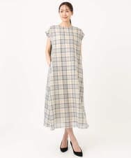 F1EGD46230 MK MICHEL KLEIN(小さいサイズ)(メゾン ドゥ サンク) 【小さいサイズ】オーガンジーチェック柄フレアシルエットワンピース/洗える ネイビー