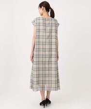 F1EGD46230 MK MICHEL KLEIN(小さいサイズ)(メゾン ドゥ サンク) 【小さいサイズ】オーガンジーチェック柄フレアシルエットワンピース/洗える ネイビー