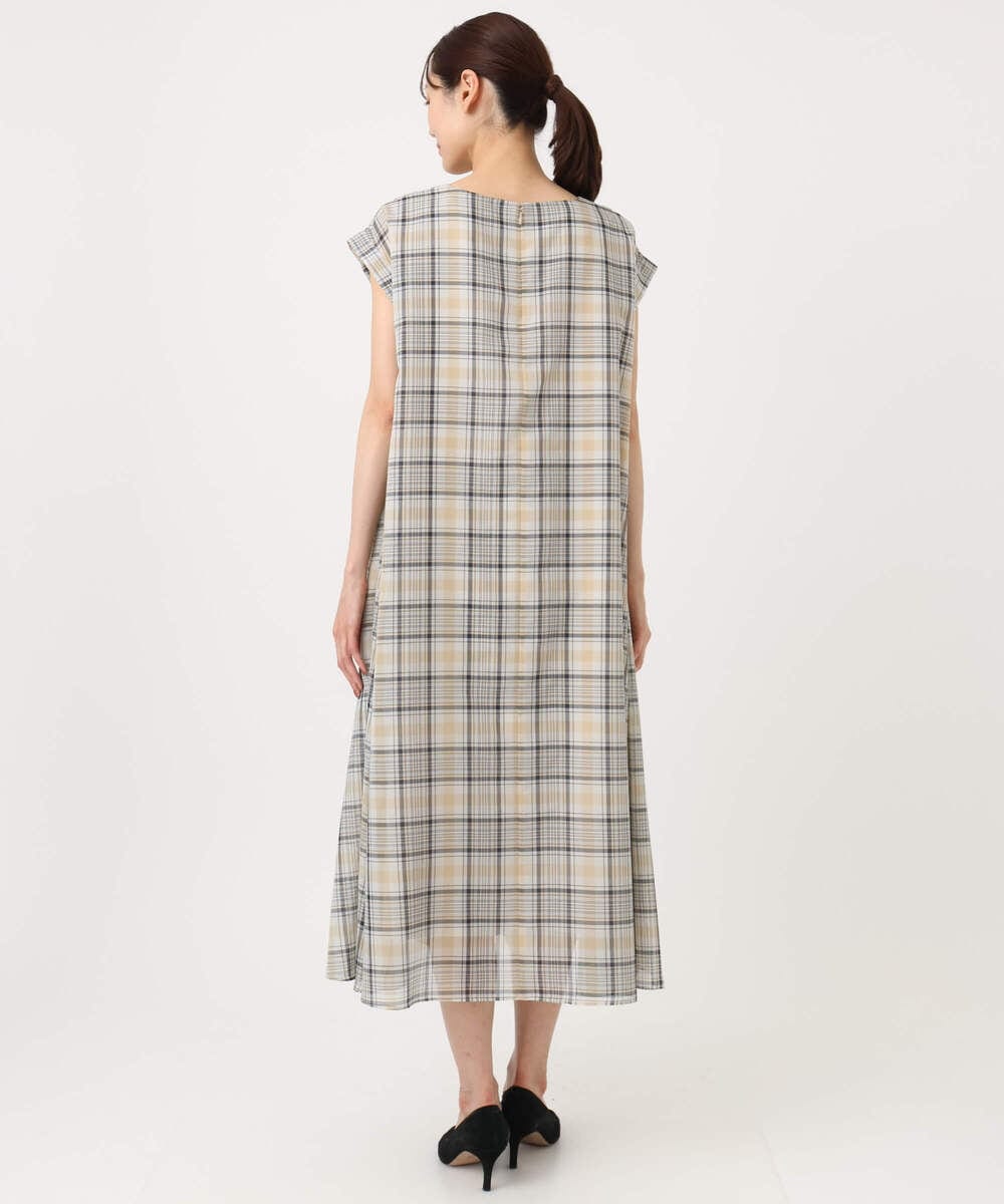 F1EGD46230 MK MICHEL KLEIN(小さいサイズ)(メゾン ドゥ サンク) 【小さいサイズ】オーガンジーチェック柄フレアシルエットワンピース/洗える ネイビー