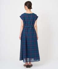 F1EGD46230 MK MICHEL KLEIN(小さいサイズ)(メゾン ドゥ サンク) 【小さいサイズ】オーガンジーチェック柄フレアシルエットワンピース/洗える ネイビー