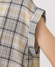 F1EGD46230 MK MICHEL KLEIN(小さいサイズ)(メゾン ドゥ サンク) 【小さいサイズ】オーガンジーチェック柄フレアシルエットワンピース/洗える ネイビー