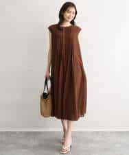 F1EGD52240 MK MICHEL KLEIN(小さいサイズ)(メゾン ドゥ サンク) 【小さいサイズ】[洗える]幾何柄レースAラインワンピース ブラウン