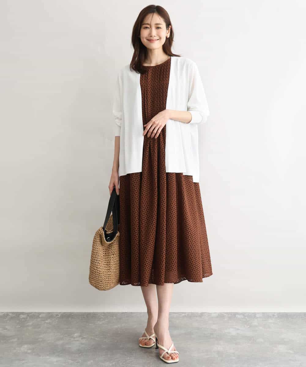 F1EGD52240 MK MICHEL KLEIN(小さいサイズ)(メゾン ドゥ サンク) 【小さいサイズ】[洗える]幾何柄レースAラインワンピース ブラック