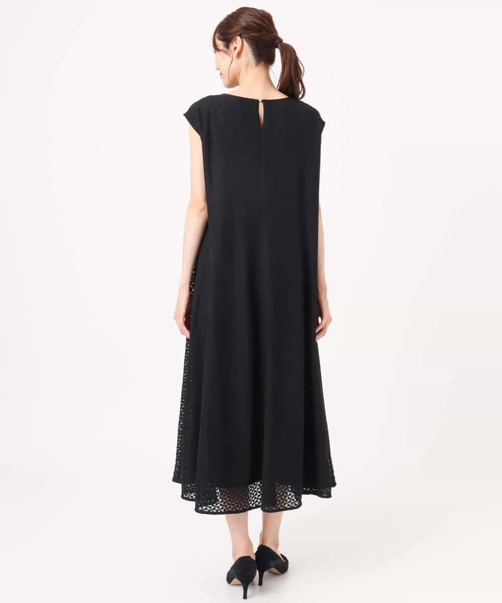 F1EGD52240 MK MICHEL KLEIN(小さいサイズ)(メゾン ドゥ サンク) 【小さいサイズ】[洗える]幾何柄レースAラインワンピース ブラック