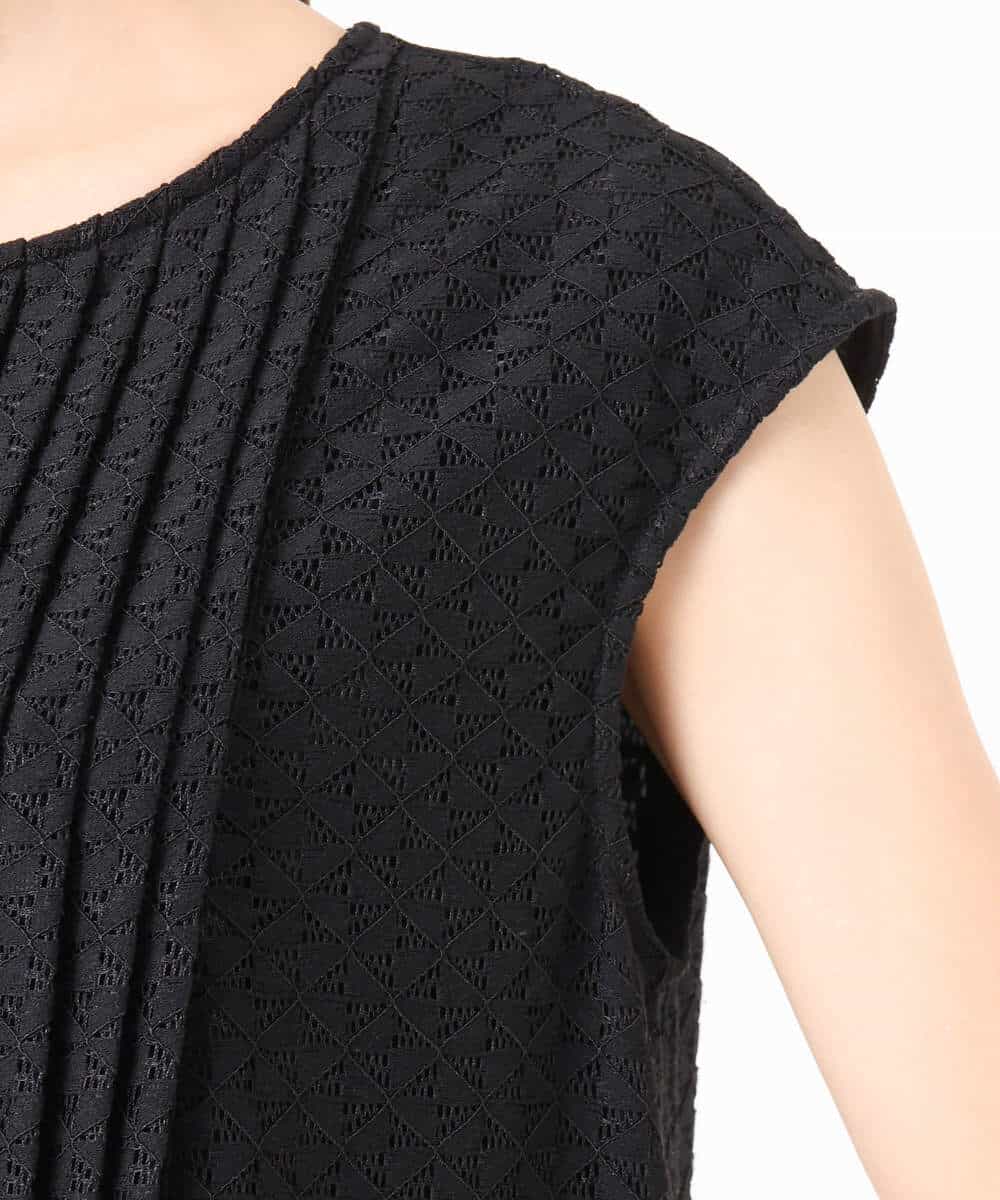 F1EGD52240 MK MICHEL KLEIN(小さいサイズ)(メゾン ドゥ サンク) 【小さいサイズ】[洗える]幾何柄レースAラインワンピース ブラック