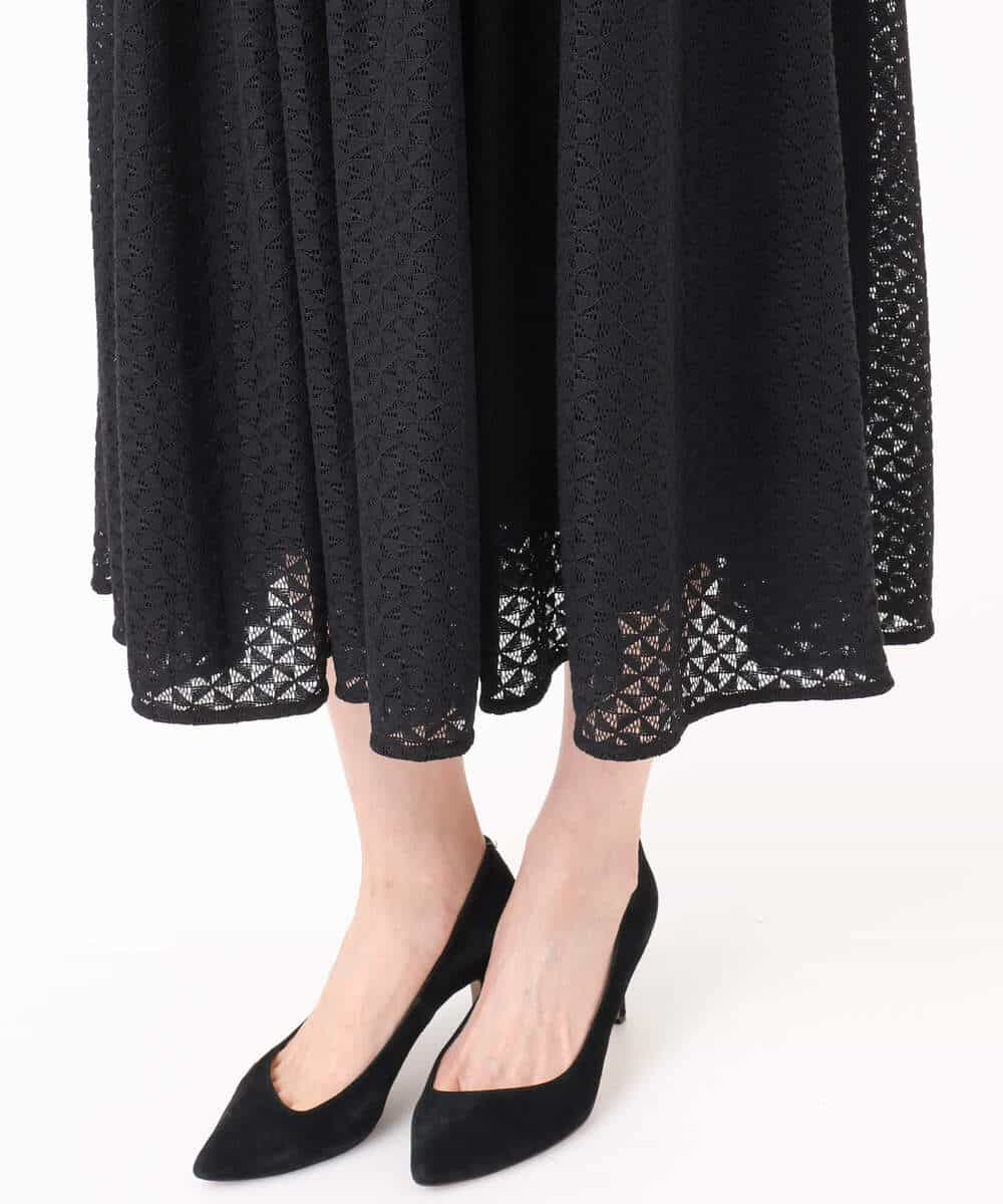 F1EGD52240 MK MICHEL KLEIN(小さいサイズ)(メゾン ドゥ サンク) 【小さいサイズ】[洗える]幾何柄レースAラインワンピース ブラック