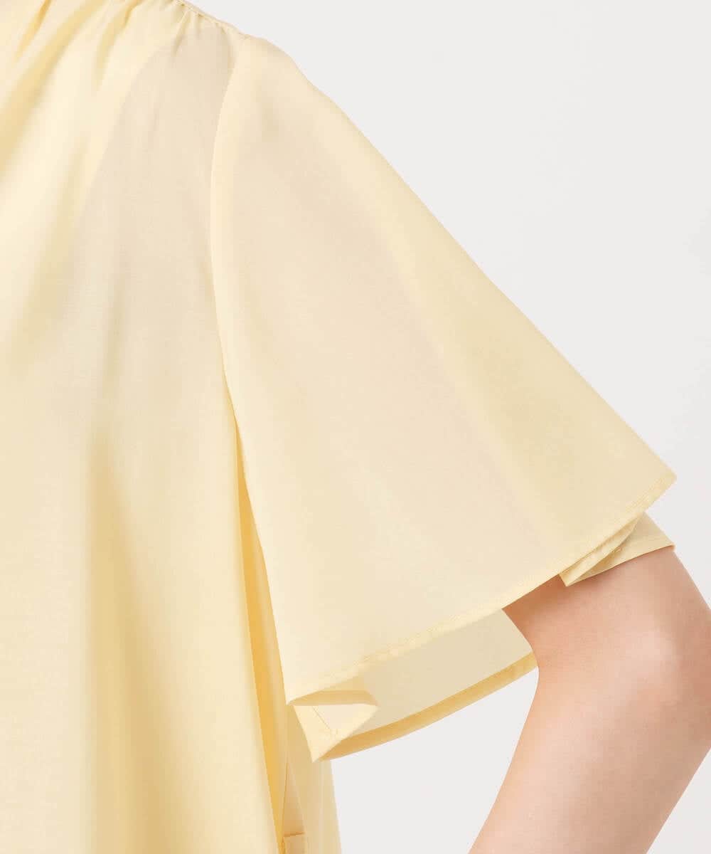 F1EGD58210 MK MICHEL KLEIN(小さいサイズ)(メゾン ドゥ サンク) 【小さいサイズ】[洗える]フレアースリーブ ベルト付きワンピース ダークグレー