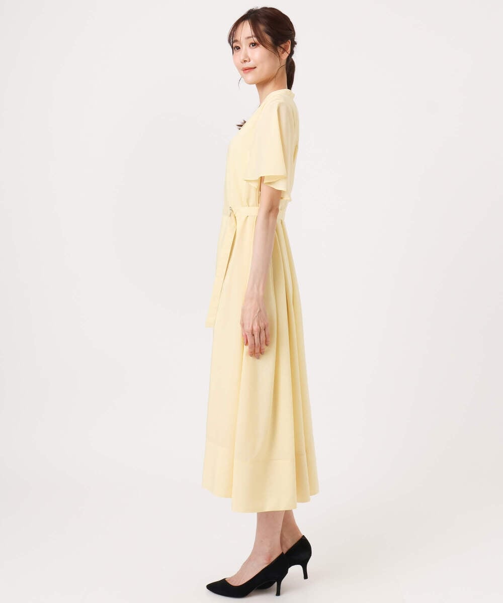 F1EGD58210 MK MICHEL KLEIN(小さいサイズ)(メゾン ドゥ サンク) 【小さいサイズ】[洗える]フレアースリーブ ベルト付きワンピース ダークグレー