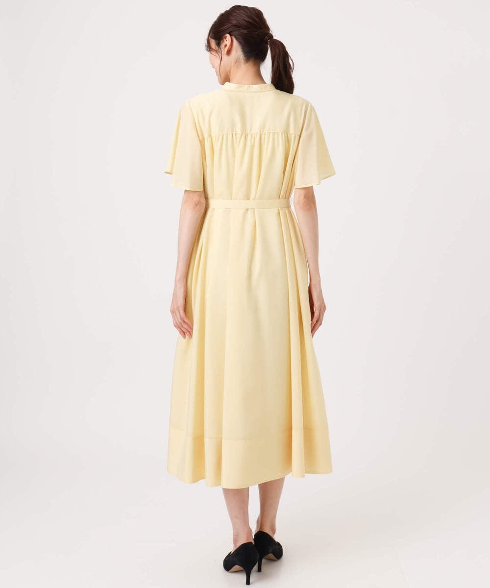 F1EGD58210 MK MICHEL KLEIN(小さいサイズ)(メゾン ドゥ サンク) 【小さいサイズ】[洗える]フレアースリーブ ベルト付きワンピース ダークグレー