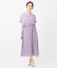 F1EGV52210 MK MICHEL KLEIN(小さいサイズ)(メゾン ドゥ サンク) 【小さいサイズ】ウエストリボンデザインサテン地ワンピース/接触冷感/洗える パープル