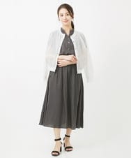 F1EGV52210 MK MICHEL KLEIN(小さいサイズ)(メゾン ドゥ サンク) 【小さいサイズ】ウエストリボンデザインサテン地ワンピース/接触冷感/洗える パープル