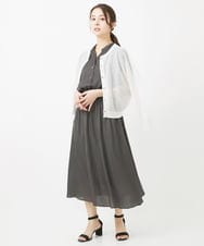 F1EGV52210 MK MICHEL KLEIN(小さいサイズ)(メゾン ドゥ サンク) 【小さいサイズ】ウエストリボンデザインサテン地ワンピース/接触冷感/洗える パープル