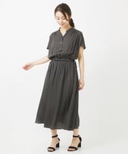 F1EGV52210 MK MICHEL KLEIN(小さいサイズ)(メゾン ドゥ サンク) 【小さいサイズ】ウエストリボンデザインサテン地ワンピース/接触冷感/洗える パープル