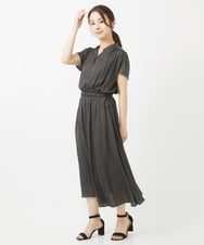 F1EGV52210 MK MICHEL KLEIN(小さいサイズ)(メゾン ドゥ サンク) 【小さいサイズ】ウエストリボンデザインサテン地ワンピース/接触冷感/洗える パープル