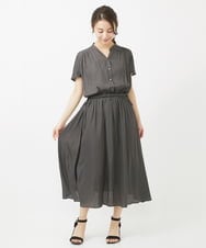 F1EGV52210 MK MICHEL KLEIN(小さいサイズ)(メゾン ドゥ サンク) 【小さいサイズ】ウエストリボンデザインサテン地ワンピース/接触冷感/洗える パープル