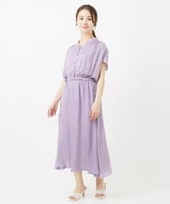 F1EGV52210 MK MICHEL KLEIN(小さいサイズ)(メゾン ドゥ サンク) 【小さいサイズ】ウエストリボンデザインサテン地ワンピース/接触冷感/洗える パープル