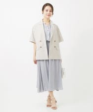 F1EGV52210 MK MICHEL KLEIN(小さいサイズ)(メゾン ドゥ サンク) 【小さいサイズ】ウエストリボンデザインサテン地ワンピース/接触冷感/洗える パープル