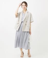 F1EGV52210 MK MICHEL KLEIN(小さいサイズ)(メゾン ドゥ サンク) 【小さいサイズ】ウエストリボンデザインサテン地ワンピース/接触冷感/洗える パープル