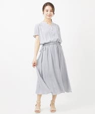 F1EGV52210 MK MICHEL KLEIN(小さいサイズ)(メゾン ドゥ サンク) 【小さいサイズ】ウエストリボンデザインサテン地ワンピース/接触冷感/洗える パープル