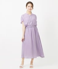 F1EGV52210 MK MICHEL KLEIN(小さいサイズ)(メゾン ドゥ サンク) 【小さいサイズ】ウエストリボンデザインサテン地ワンピース/接触冷感/洗える パープル