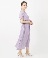 F1EGV52210 MK MICHEL KLEIN(小さいサイズ)(メゾン ドゥ サンク) 【小さいサイズ】ウエストリボンデザインサテン地ワンピース/接触冷感/洗える パープル