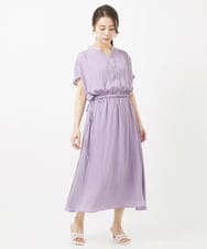 F1EGV52210 MK MICHEL KLEIN(小さいサイズ)(メゾン ドゥ サンク) 【小さいサイズ】ウエストリボンデザインサテン地ワンピース/接触冷感/洗える パープル