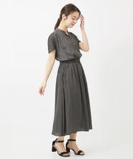 F1EGV52210 MK MICHEL KLEIN(小さいサイズ)(メゾン ドゥ サンク) 【小さいサイズ】ウエストリボンデザインサテン地ワンピース/接触冷感/洗える パープル