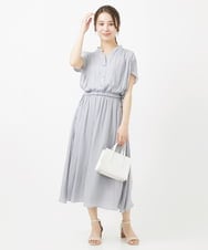 F1EGV52210 MK MICHEL KLEIN(小さいサイズ)(メゾン ドゥ サンク) 【小さいサイズ】ウエストリボンデザインサテン地ワンピース/接触冷感/洗える パープル