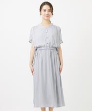 F1EGV52210 MK MICHEL KLEIN(小さいサイズ)(メゾン ドゥ サンク) 【小さいサイズ】ウエストリボンデザインサテン地ワンピース/接触冷感/洗える パープル