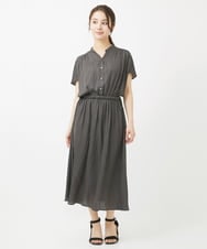 F1EGV52210 MK MICHEL KLEIN(小さいサイズ)(メゾン ドゥ サンク) 【小さいサイズ】ウエストリボンデザインサテン地ワンピース/接触冷感/洗える ダークグレー