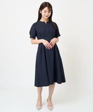 F1EGV69190 MK MICHEL KLEIN(小さいサイズ)(メゾン ドゥ サンク) 【小さいサイズ】ウエストタックキーネックワンピース/洗える ブルーグリーン