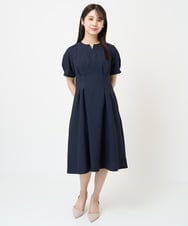 F1EGV69190 MK MICHEL KLEIN(小さいサイズ)(メゾン ドゥ サンク) 【小さいサイズ】ウエストタックキーネックワンピース/洗える ブルーグリーン