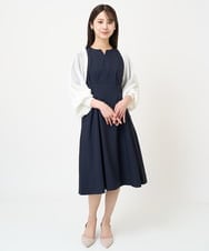 F1EGV69190 MK MICHEL KLEIN(小さいサイズ)(メゾン ドゥ サンク) 【小さいサイズ】ウエストタックキーネックワンピース/洗える ブルーグリーン