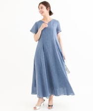 F1EHD65230 MK MICHEL KLEIN(小さいサイズ)(メゾン ドゥ サンク) 【小さいサイズ】[接触冷感/洗える]ラミーリネン混Aラインワンピース ブルー