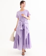 F1EHD65230 MK MICHEL KLEIN(小さいサイズ)(メゾン ドゥ サンク) 【小さいサイズ】[接触冷感/洗える]ラミーリネン混Aラインワンピース ラベンダー