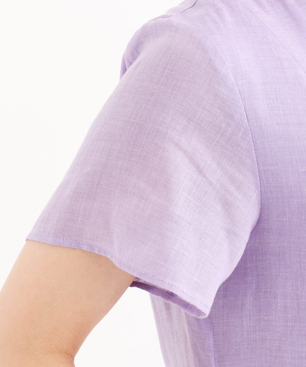 F1EHD65230 MK MICHEL KLEIN(小さいサイズ)(メゾン ドゥ サンク) 【小さいサイズ】[接触冷感/洗える]ラミーリネン混Aラインワンピース ラベンダー