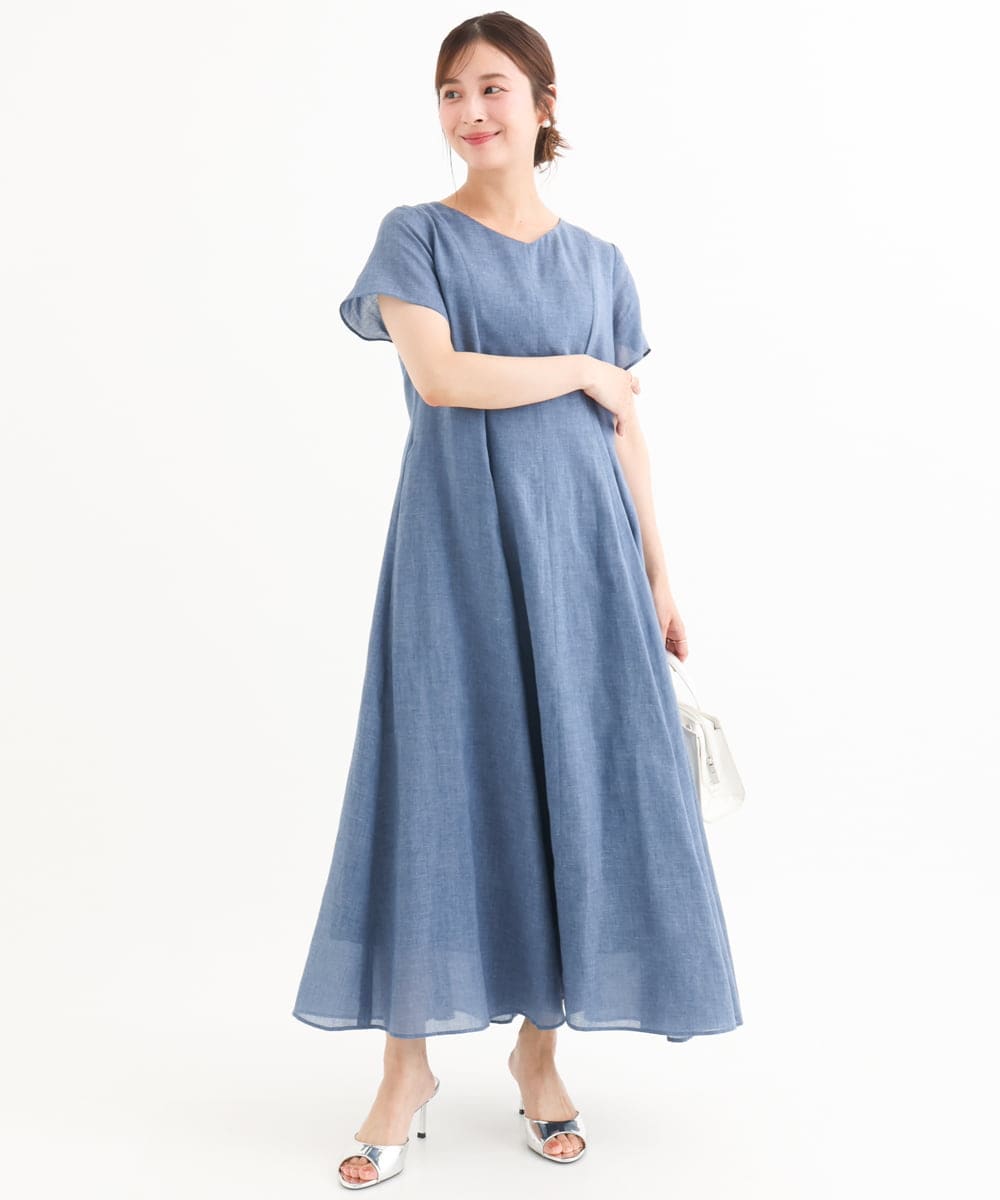 【こなままさま　1回着用のみ】a.premier ワンピース 130サイズ 小さいサイズ】[接触冷感/洗える]ラミーリネン混Aラインワンピース