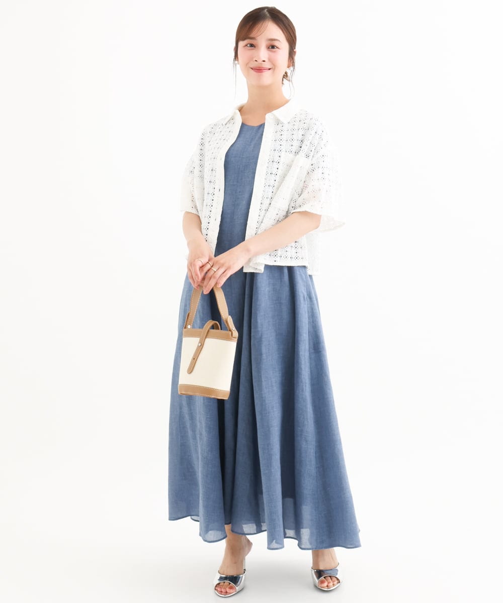 F1EHD65230 MK MICHEL KLEIN(小さいサイズ)(メゾン ドゥ サンク) 【小さいサイズ】[接触冷感/洗える]ラミーリネン混Aラインワンピース ラベンダー