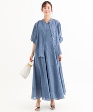 F1EHD65230 MK MICHEL KLEIN(小さいサイズ)(メゾン ドゥ サンク) 【小さいサイズ】[接触冷感/洗える]ラミーリネン混Aラインワンピース ラベンダー